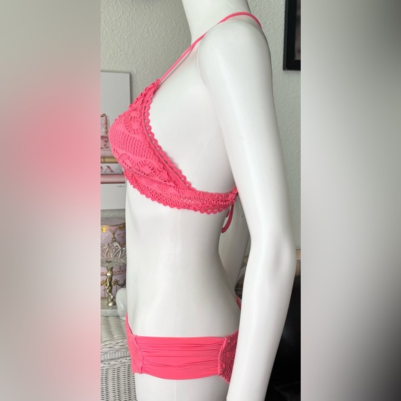 Becca Eyelet String Bikini 2 Piece Swim Suit in Coral Pink color Size Small - Picture 5 of 9